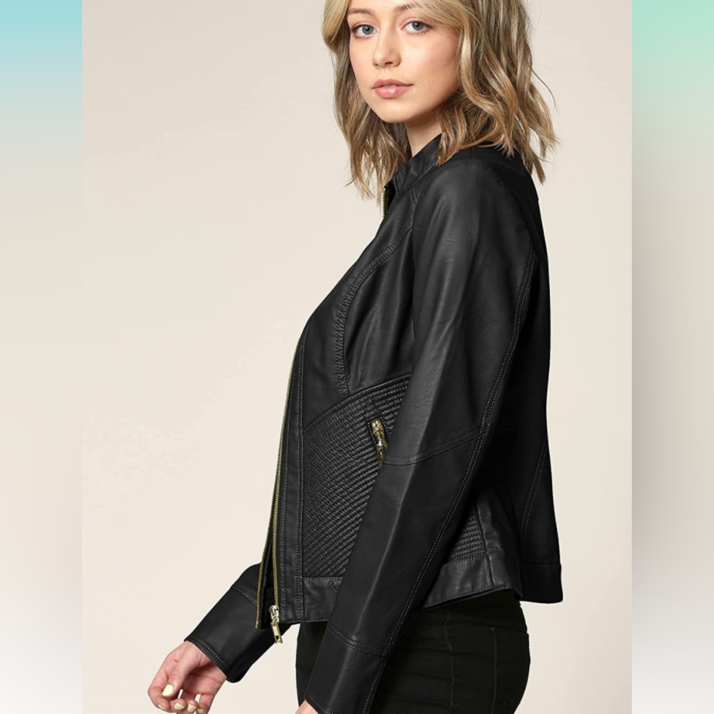 NWT Black faux Leather Jacket with Zipper